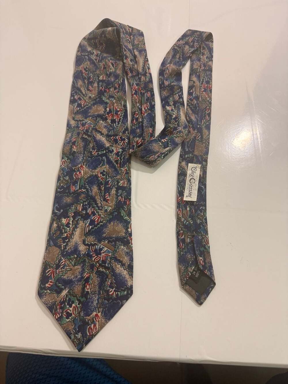 Oleg Cassini Necktie Blue Geometric Abstract Silk